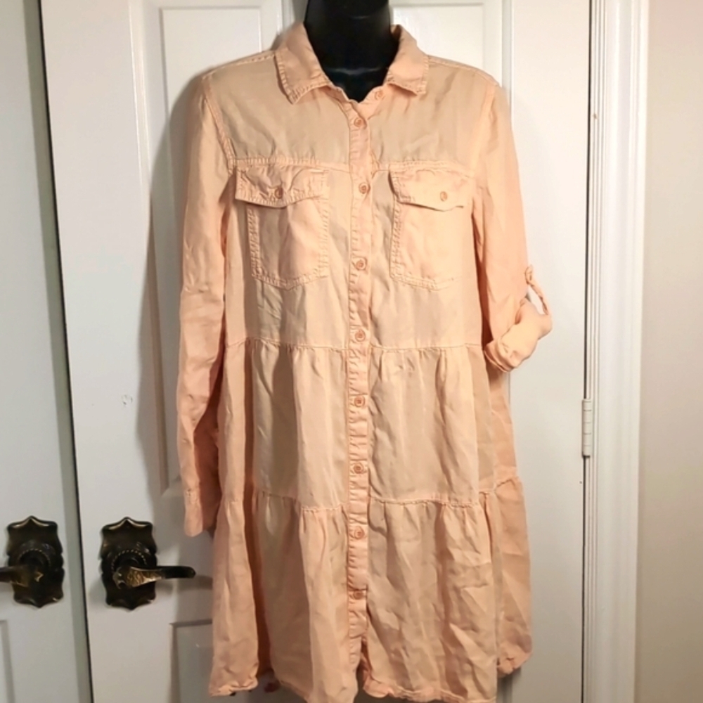 Velvet Heart Bree Roll Tab Tiered Flowy Babydoll Dress 100% Tencil Peach Small - Picture 2 of 15